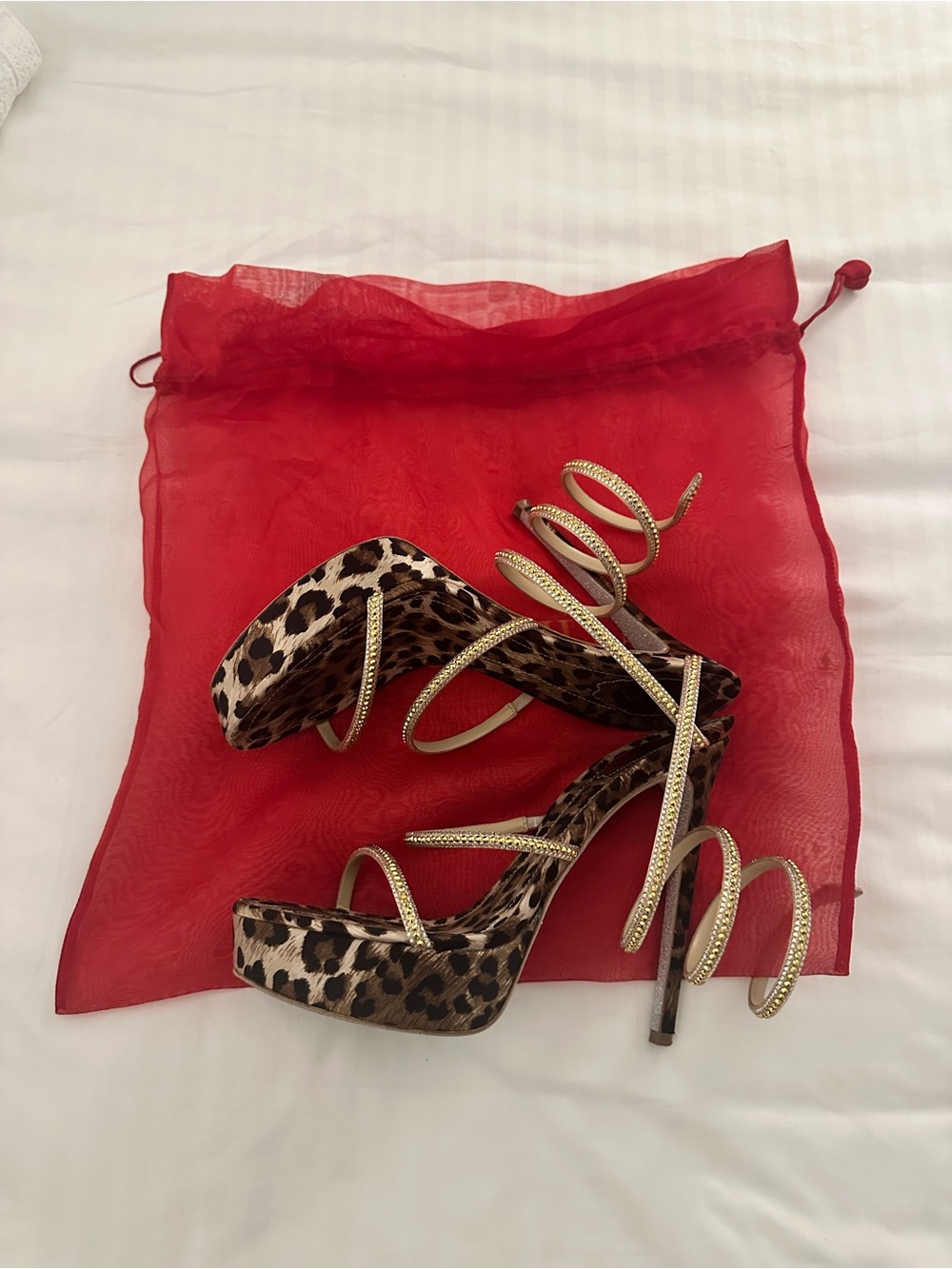 Rene Caovilla Gold Spiral-Strap Leopard Sandals - Picture 6 of 6